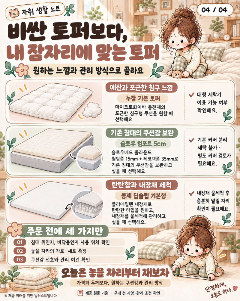 자취생 토퍼 3대장 비교｜누잠·슬로우·몽제, 가격보다 중요한 것