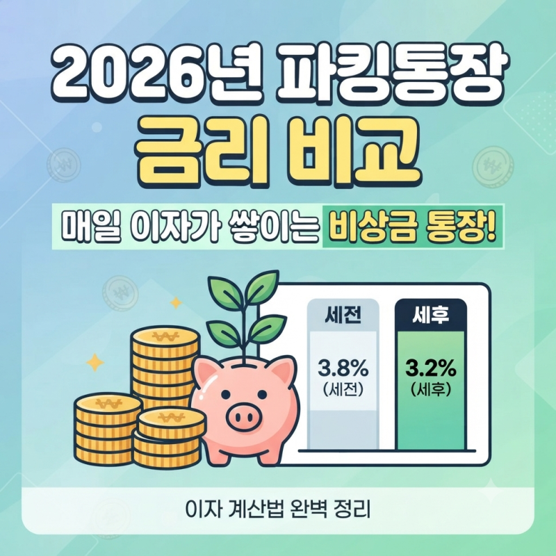 "하루만 맡겨도 이자가 차곡차곡! 2026년 파킹통장 금리 비교 Top 4 & 이자 계산법