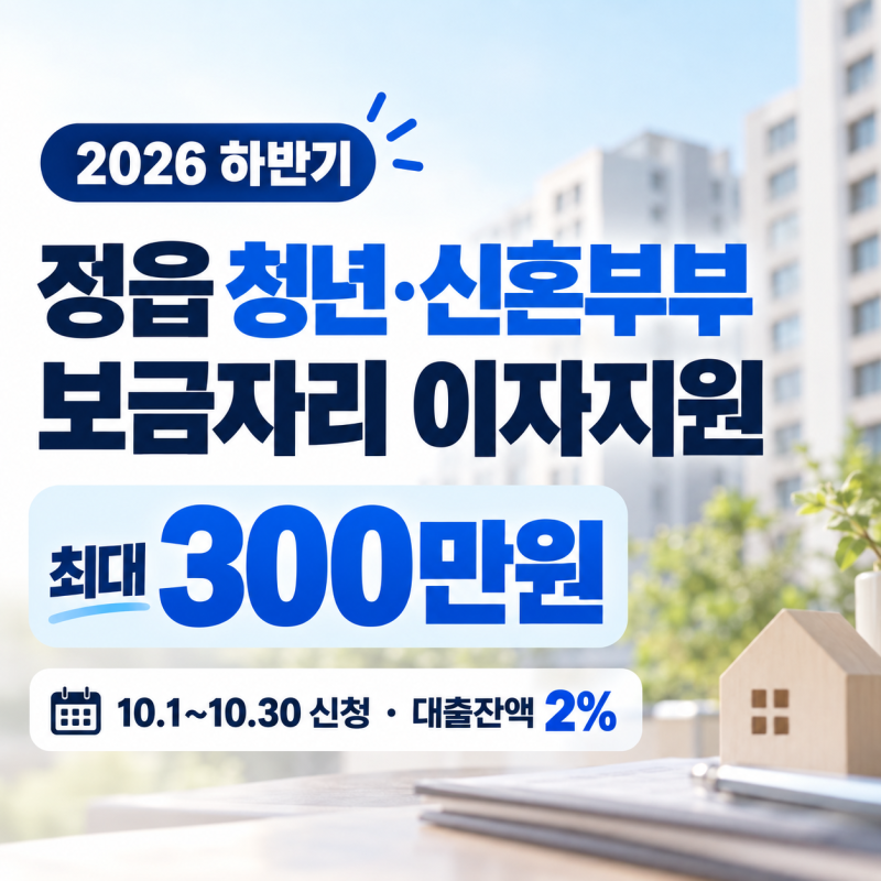 2026 정읍 청년·신혼부부 대출이자 지원｜최대 300만원, 10월 30일까지 신청