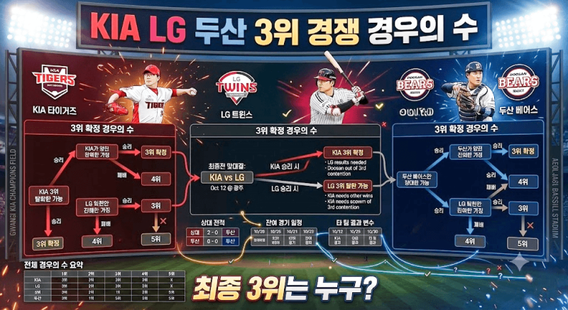 KIA LG 두산 3위 경쟁 경우의 수