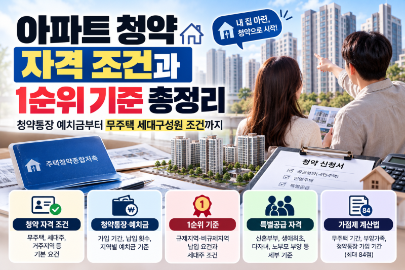 아파트 청약 자격 조건과 1순위 기준 총정리청약통장 예치금부터 무주택 세대구성원 조건까....