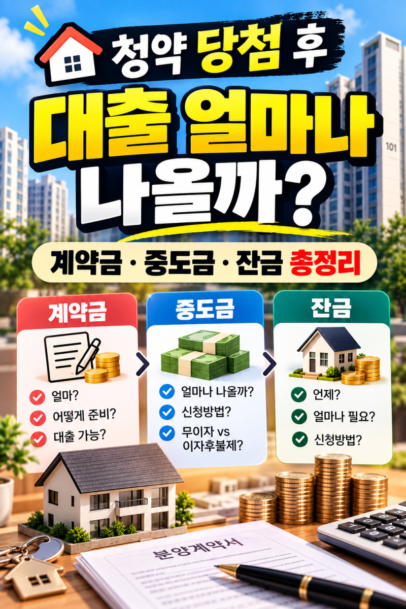 청약 당첨 후 대출 얼마나 나올까?계약금·중도금·잔금 총정리