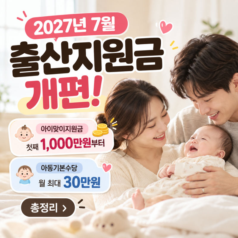 2027년 7월 출산지원금 개편, 아이맞이지원금 1000만원·아동기본수당 총정리