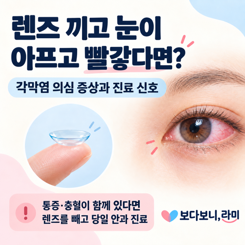 렌즈 끼고 눈이 아프고 충혈될 때｜각막염 의심 증상과 바로 안과 가야 하는 경우