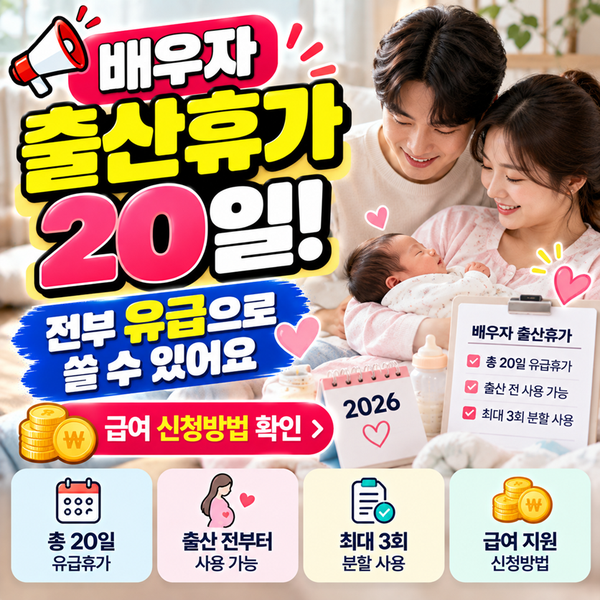 배우자 출산휴가일 20일 확대 | 사용기간·급여·신청방법 꼭 확인하세요