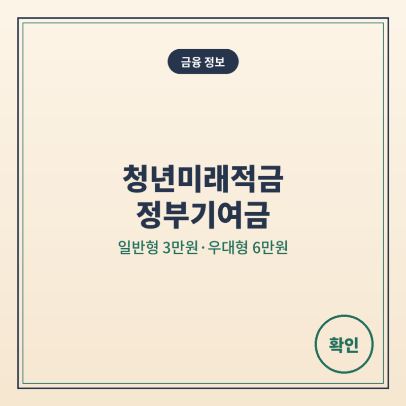 청년미래적금 정부기여금 얼마? 일반형 3만 원·우대형 6만 원 차이