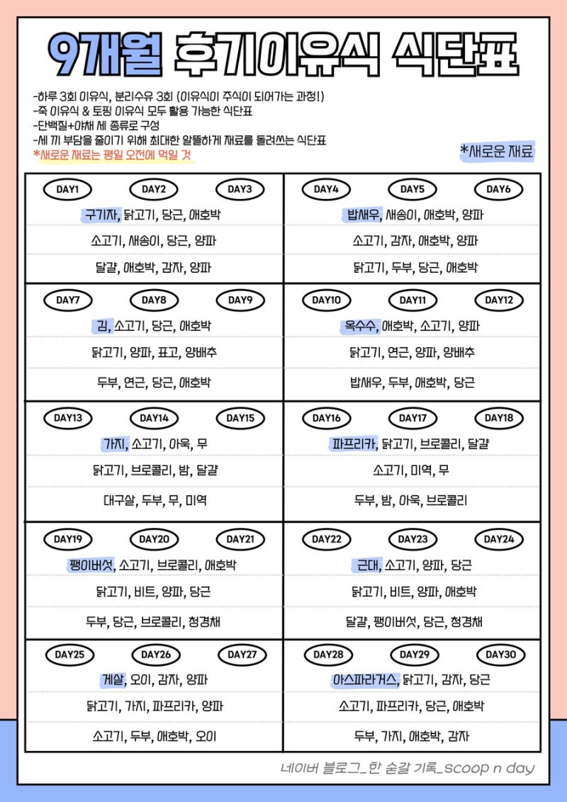 [이유식 기록] 9개월 10개월 후기 식단표, 이유식 3회 스케줄 공유 | 11개월 자기주도 이유식