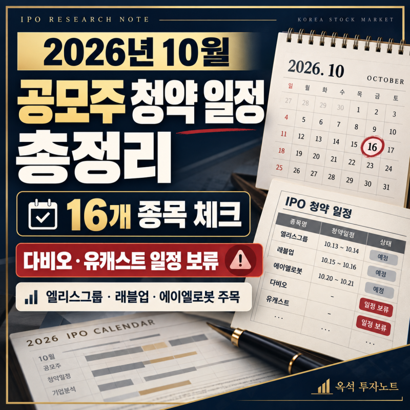 2026년 10월 공모주 청약 일정 총정리: 엘리스그룹·래블업·에이엘로봇 등 16개, 다비오·유캐....