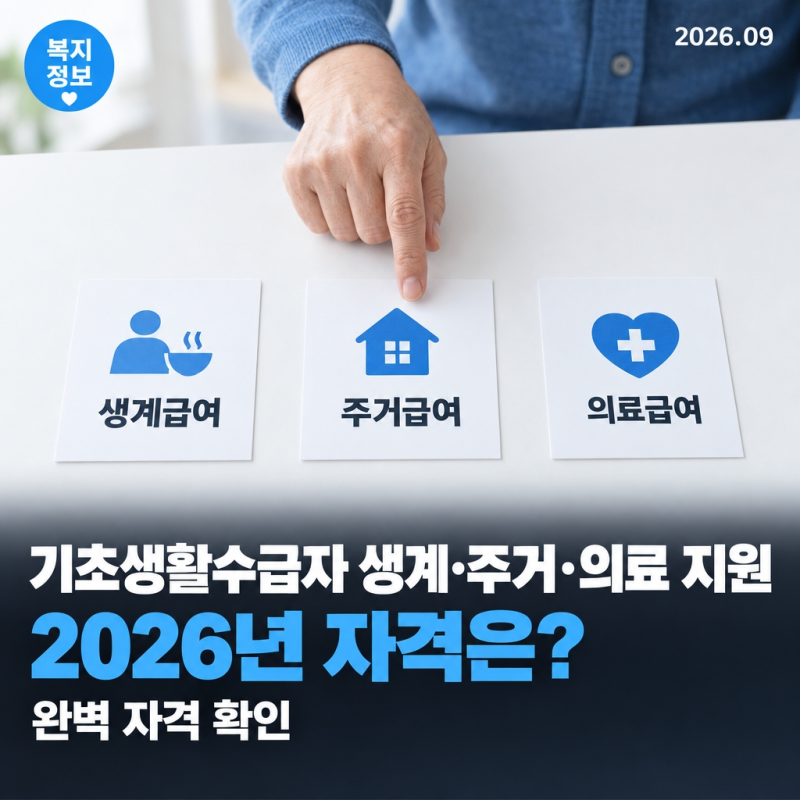 기초생활수급자 생계·주거·의료 지원, 2026년 자격은?