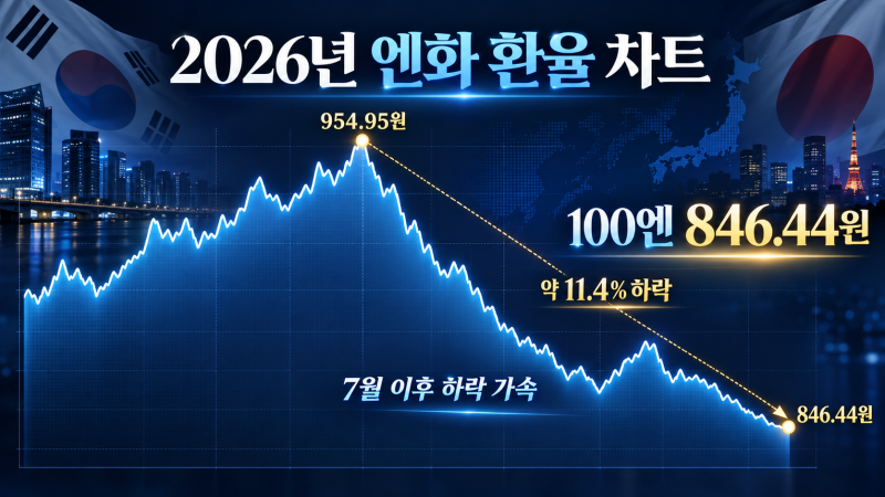 엔화 환율 차트 2026년 추이, 100엔 846원까지 내려온 흐름