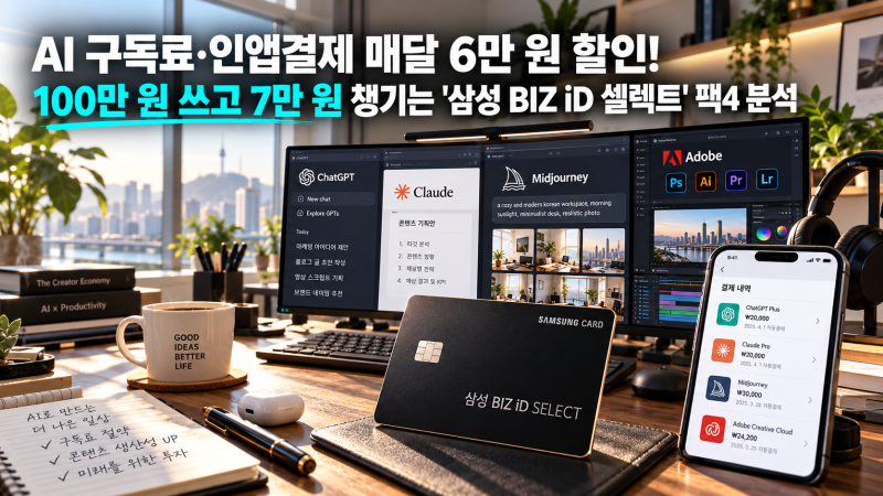 [월 7만 원 아끼는 비법] 삼성 비즈 iD 셀렉트 카드 혜택 정리! AI 구독료·인앱결제 20% 할인받....