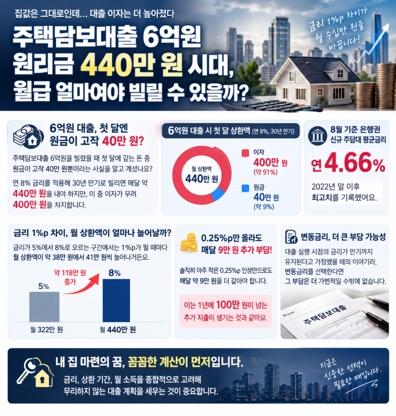 주택담보대출 6억원 원리금 440만 원 시대, 월급 얼마여야 빌릴 수 있을까