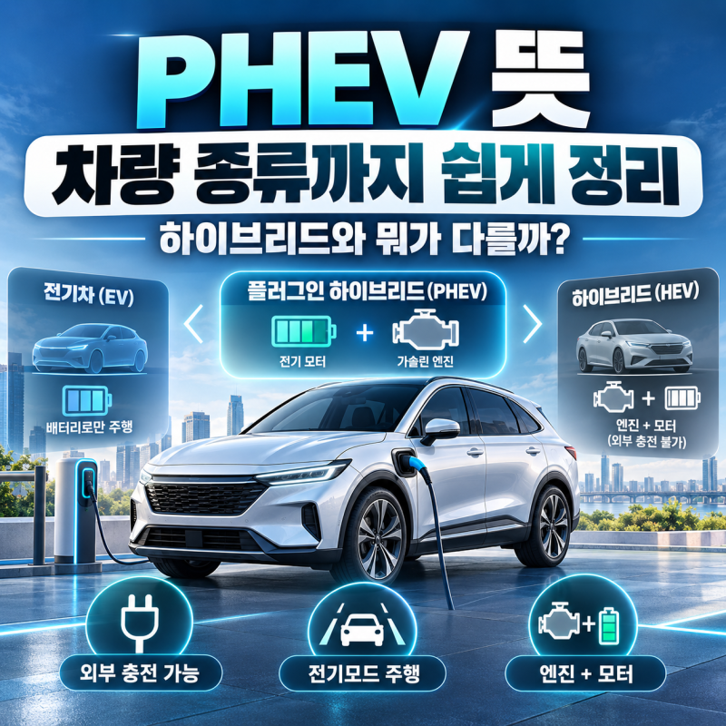 PHEV 뜻 차량 종류 정리, 하이브리드와 뭐가 다를까?
