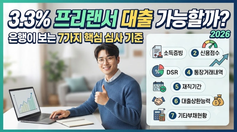 3.3% 프리랜서 대출 가능할까? 은행이 보는 7가지｜소득증빙·신용점수·DSR 2026