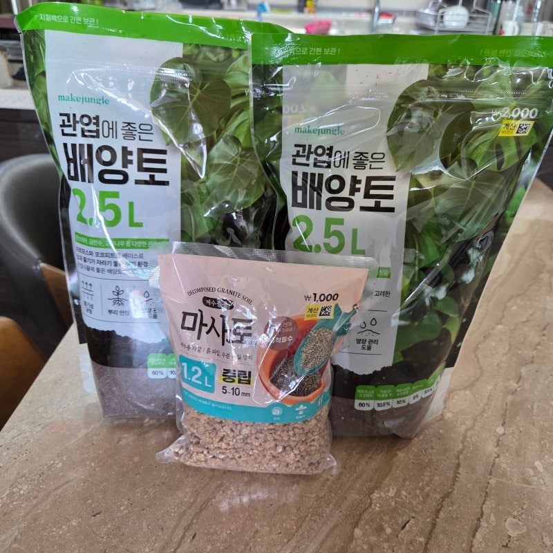 다이소 흙 배양토 마사토로 식물 화분갈이 하기