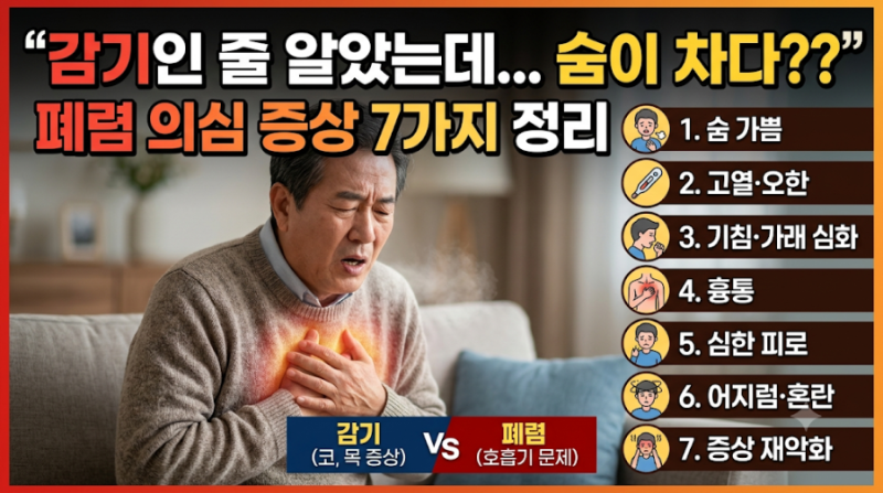 폐렴 의심 증상, 감기와 다른 신호 7가지 정리
