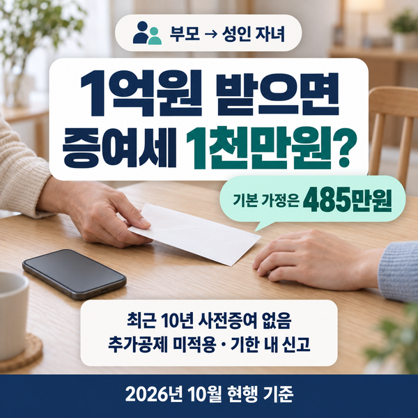 부모 자녀 증여세 1억원 세율 10%인데 왜 1천만원이 아닐까