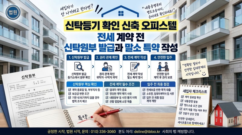 신탁등기 확인 신축 오피스텔 전세 계약 전 신탁원부 발급과 말소 특약 작성