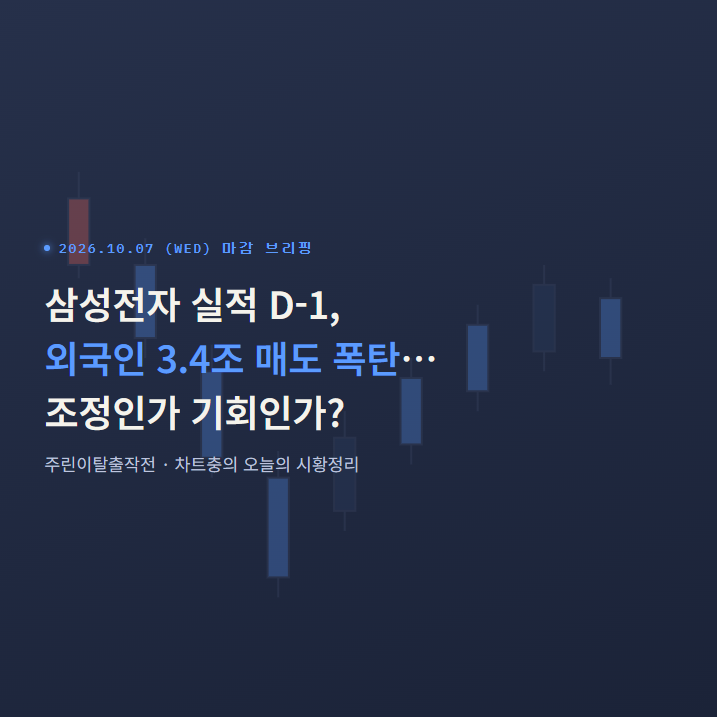 [차트충 시황] 삼성전자 실적 D-1, 외국인 3.4조 매도 폭탄… 조정인가 기회인가?_261007