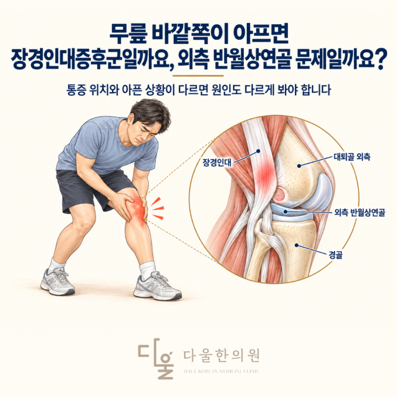 무릎 바깥쪽이 아프면 장경인대증후군일까요, 외측 반월상연골 문제일까요?