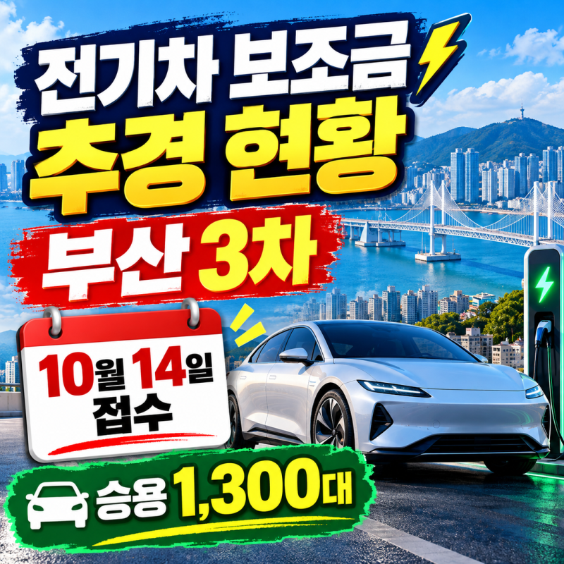 전기차 보조금 추경 현황 부산 3차 | 10월 14일 접수, 승용 1,300대