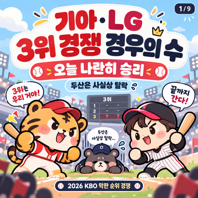 기아 LG 3위 경쟁 경우의 수｜오늘 나란히 승리, KBO 최종 순위 누가 유리할까
