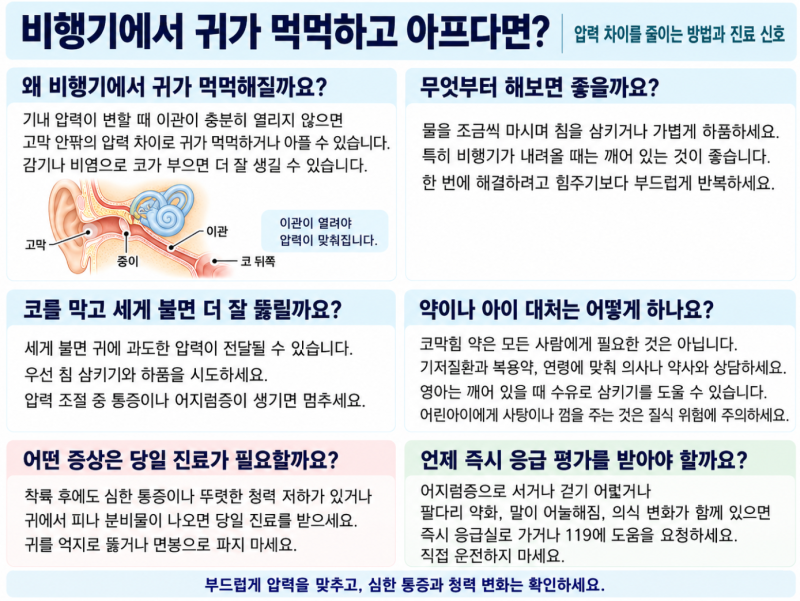 비행기에서 귀가 먹먹하고 아플 때, 어떻게 해야 할까요?