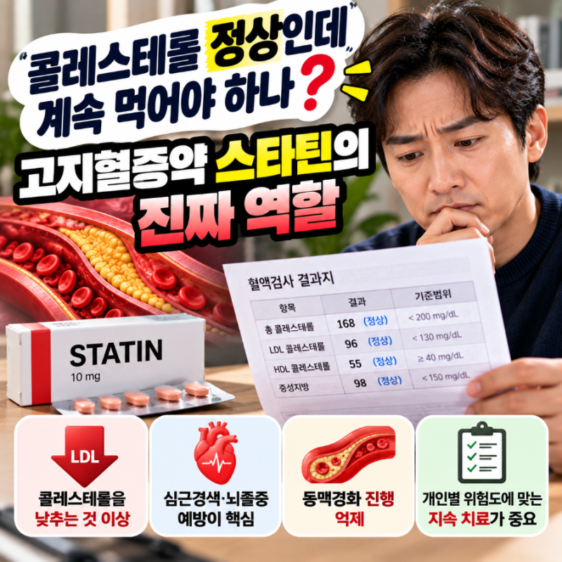 “콜레스테롤 정상인데 계속 먹어야 하나?” 고지혈증약 스타틴의 진짜 역할