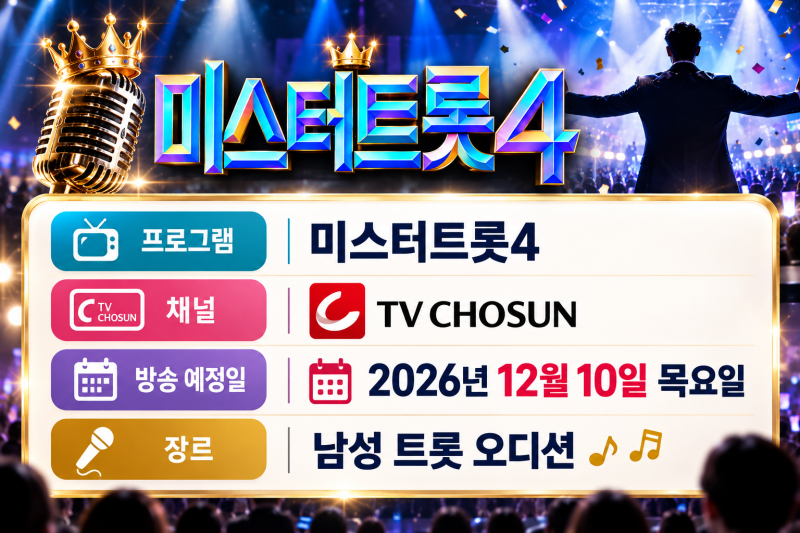 미스터트롯4 12월 10일 첫 방송, 김성주·장윤정·조영수 라인업 총정리