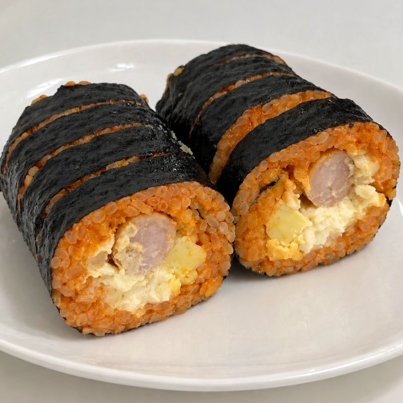 GS25 불닭 치즈 오믈렛 김밥 솔직 후기_ 삼양 불닭 소스 들어간 거 맞죠?