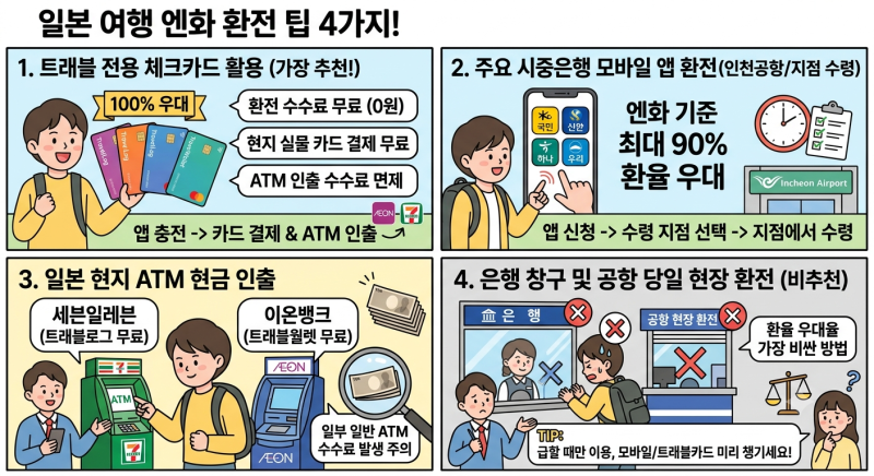 엔화 환전 방법 4가지 총정리! 수수료 우대 100% 팁과 일본 여행 준비물