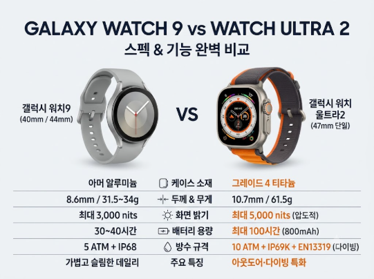 갤럭시 워치9 vs 워치 울트라2 비교 후기! 나에게 맞는 스마트워치는?