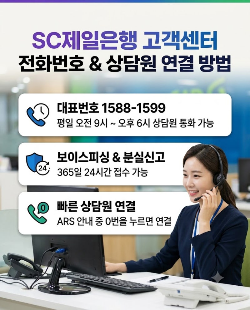 SC제일은행 고객센터 전화번호 상담원 연결 방법, 상담시간과 24시간 분실신고 정리