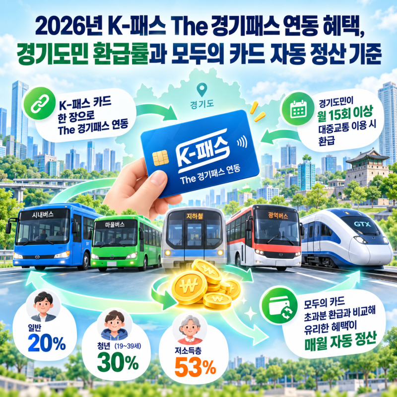 2026년 K-패스 The 경기패스 연동 혜택, 경기도민 환급률과 모두의 카드 자동 정산 기준