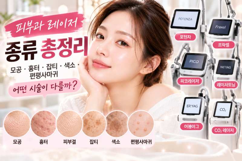2편>>피부과 레이저 종류 총정리｜모공·흉터·잡티·색소·편평사마귀 어떤 시술이 다를까?
