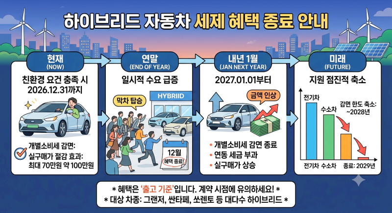 그랜저, 쏘렌토 하이브리드 100만 원 더 비싸집니다, 하이브리드 세제혜택 연말 종료!