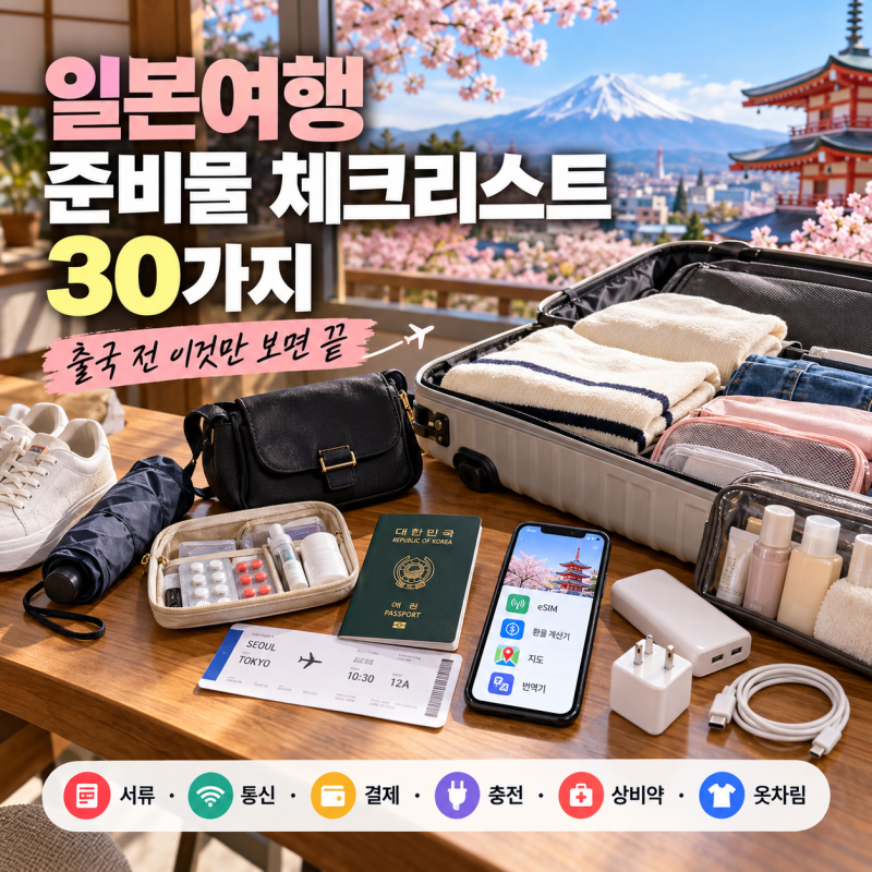 2026 일본여행 준비물 체크리스트 30가지｜출국 전 이것만 보면 끝