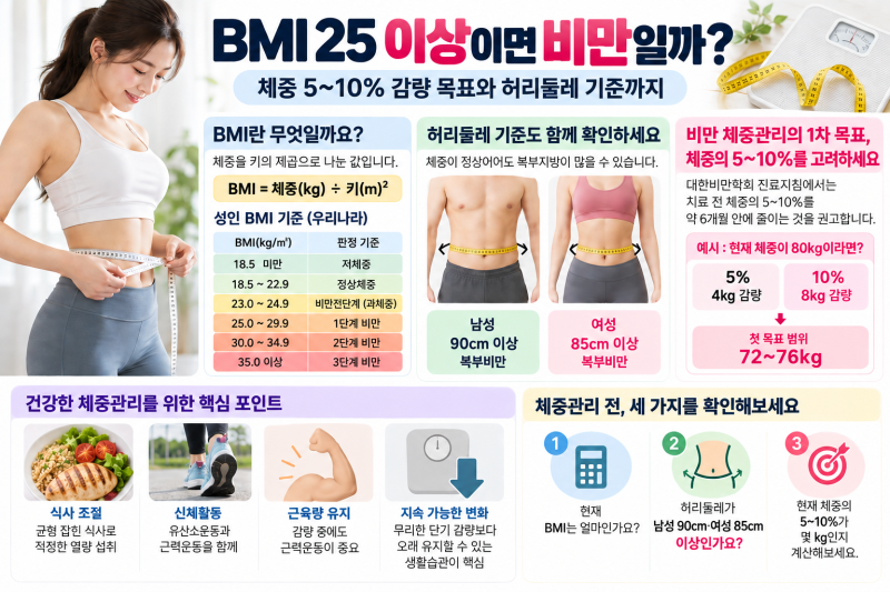 BMI 25 이상이면 비만일까? 체중 5~10% 감량 목표와 허리둘레 기준까지