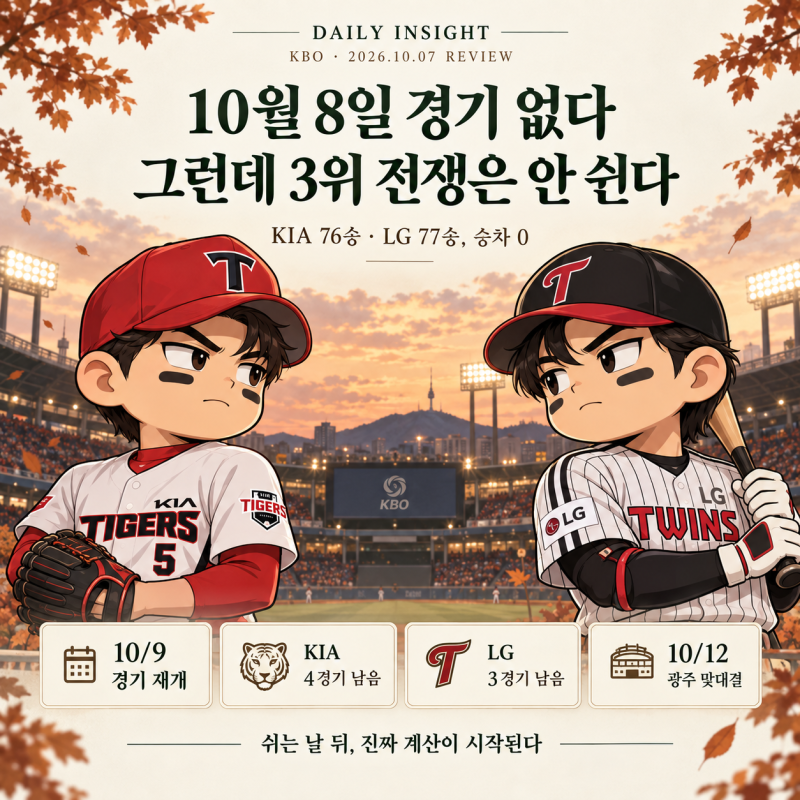 10월 7일 KBO 리뷰 · 10월 8일 휴식일 · 남은 3위 전쟁 관전포인트