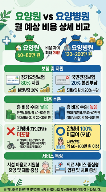 부모님 요양원 요양병원 어디가 맞을까? 한 달 실제 영수증 비교 & 비용 30% 절감 팁