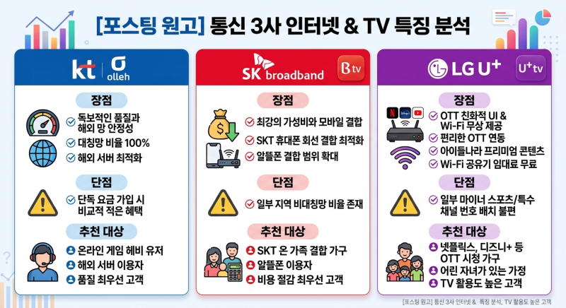 통신 3사 인터넷 TV 요금 비교 및 사은품 현금 혜택 총정리 (KT, SK, LGU+)