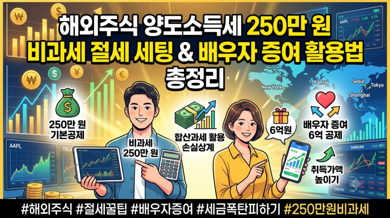 해외주식 양도소득세 250만 원 비과세 절세 세팅 및 배우자 증여 활용법 총정리(2026)