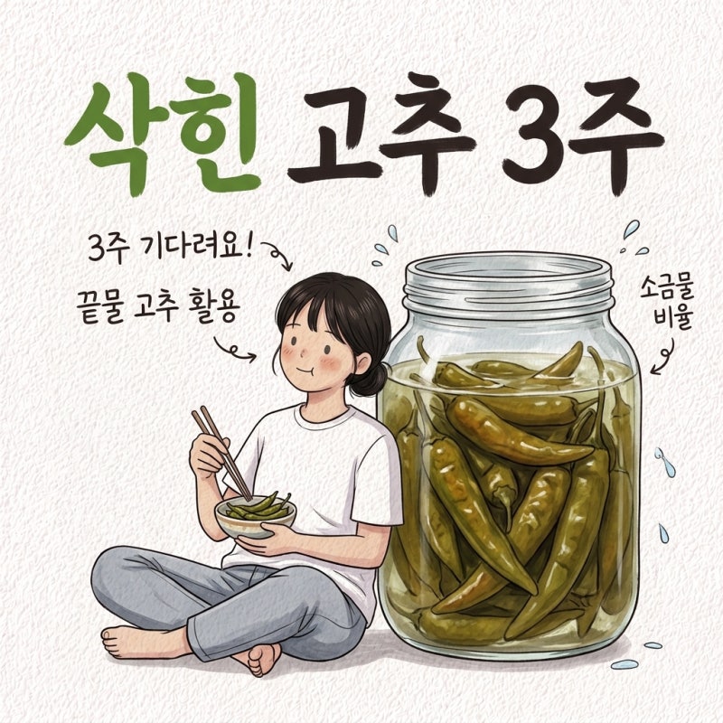 "삭힌 고추는 3주를 기다려야 해요" 만드는법 끝물 고추 장아찌 소금물 비율 고추 삭히기