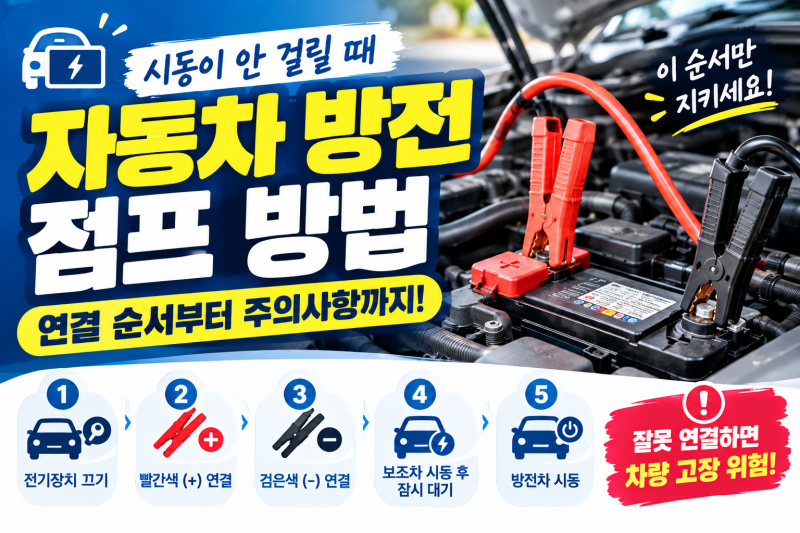 자동차 방전 점프 방법 배터리 방전됐을 때 올바른 점프 순서