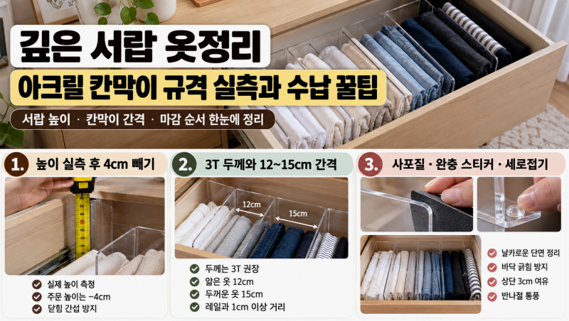 깊은 서랍 옷정리 아크릴 칸막이 규격 실측과 수납 꿀팁