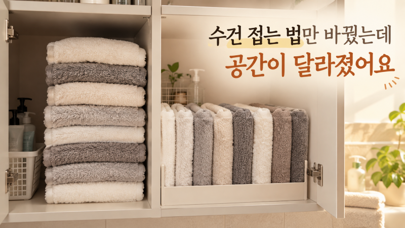 수건 접는 법만 바꿨는데 수납칸이 훨씬 여유로워졌습니다