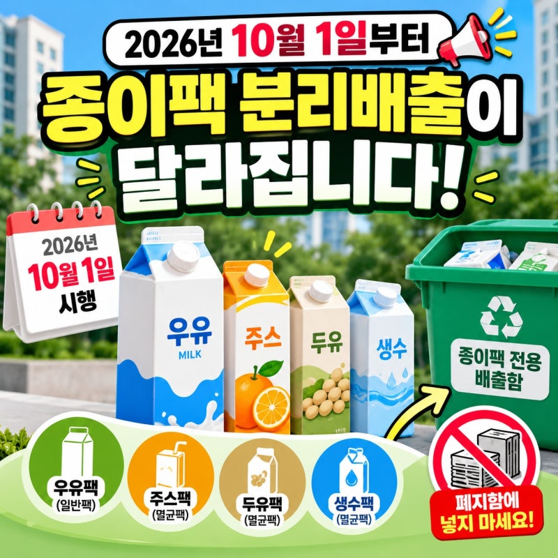 종이팩 분리배출 방법 바뀐다! 우유팩·멸균팩 버리는 법과 10월 1일 시행 대상 총정리