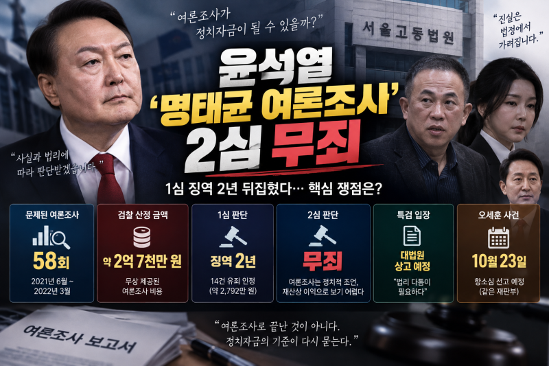윤석열 ‘명태균 여론조사’ 2심 무죄, 징역 2년 뒤집힌 이유는?…김건희·오세훈 재판 영향....