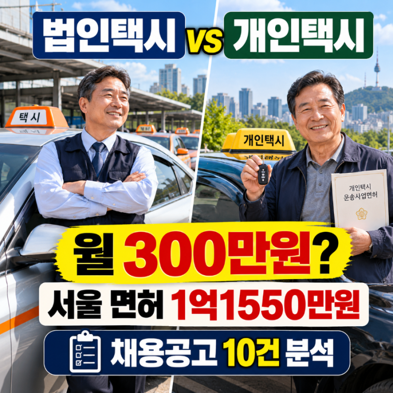 법인택시 월 300만원 vs 서울 개인택시 면허 1억1550만원, 어디서 시작해야할까?