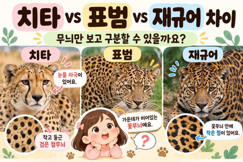 치타 표범 재규어 차이 | 무늬만 보고 구분할 수 있을까요?
